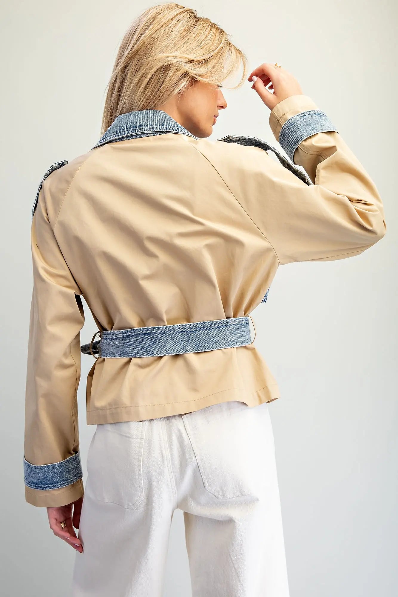 Denim Contrast Cropped Trench Jacket